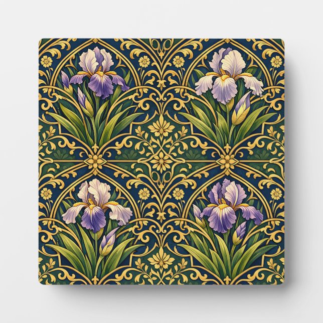 Art Nouveau Iris Floral Damask Plaque (Front)