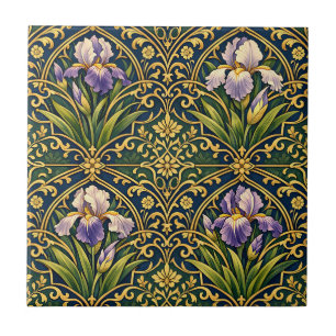 Art Nouveau Iris Floral Damask Tile