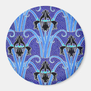 Art nouveau iris floral elegant verneuil black blu magnet