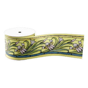 Art Nouveau Iris Floral Flowers Ribbon Grosgrain Ribbon