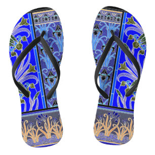 Art nouveau iris flower elegant blue black verneui jandals