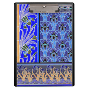 Art nouveau iris flower elegant floral blue black clipboard