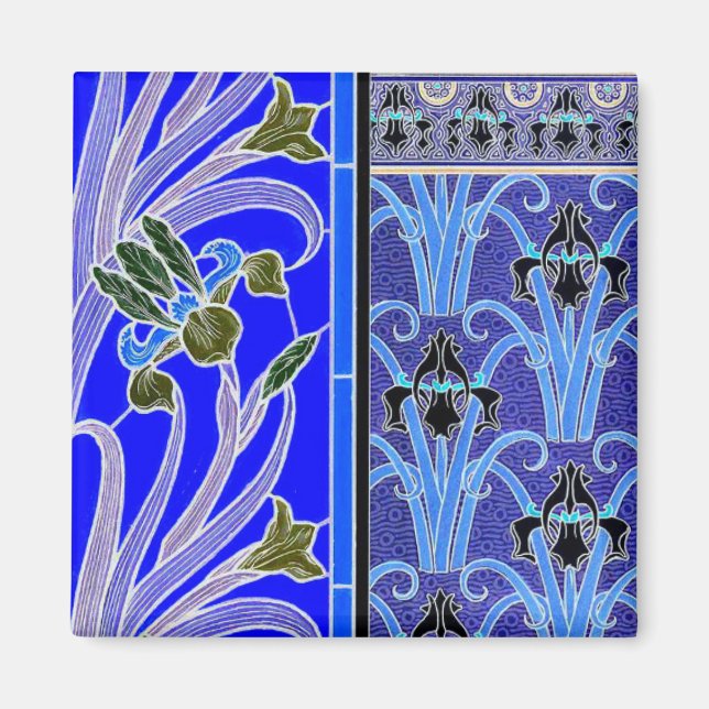 Art nouveau iris flower elegant verneuil blue blac magnet (Front)