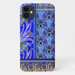 Art nouveau iris flower elegant vintage blue black Case-Mate iPhone case