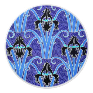 Art nouveau iris flower elegant vintage floral  ceramic knob
