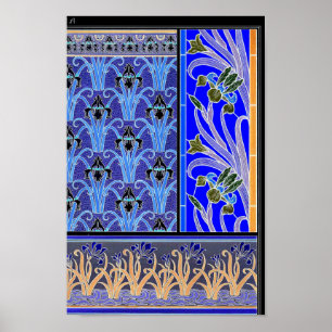Art nouveau iris flower elegant vintage floral poster