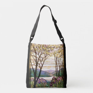 Art Nouveau Iris Flowers Floral Stained Glass Crossbody Bag