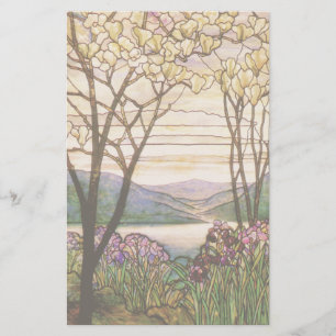 Art Nouveau Iris Magnolia Flower Floral Stationery