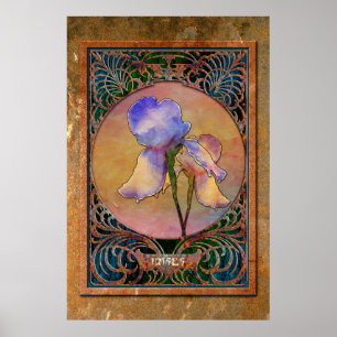 Art Nouveau Irises in a Coppery Mucha Frame Poster