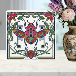 Art Nouveau Jewel Beetle Floral Border Tile