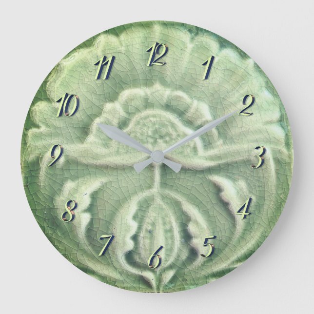 Art nouveau jugendstil flower tile crackle finish large clock (Front)
