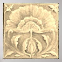 Art nouveau jugendstil flower tile crackle finish