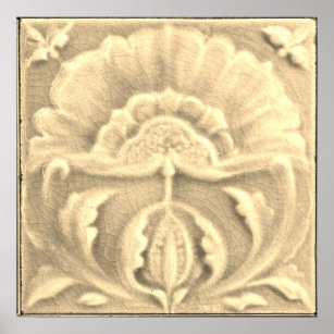 Art nouveau jugendstil flower tile crackle finish poster