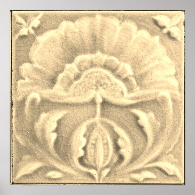 Art nouveau jugendstil flower tile crackle finish poster (Front)