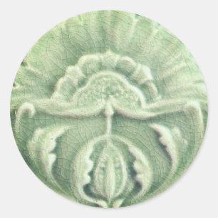 Art nouveau jugendstil flower tile design green  classic round sticker