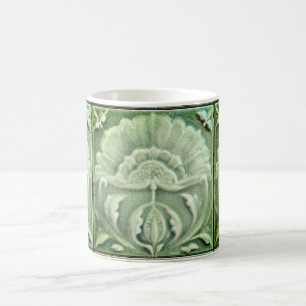 Art nouveau jugendstil flower tile design green coffee mug