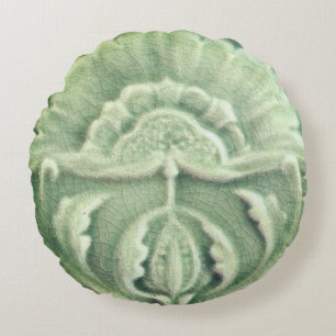 Art nouveau jugendstil flower tile design green round cushion