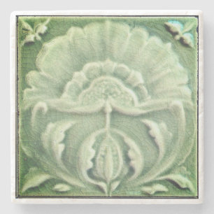 Art nouveau jugendstil flower tile design green stone coaster