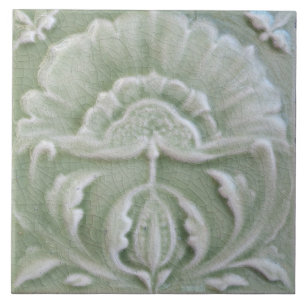Art nouveau jugendstil flower tile grey green