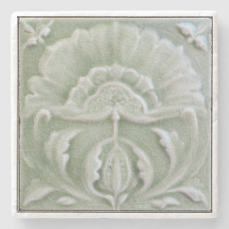 Art nouveau jugendstil flower tile grey green stone coaster