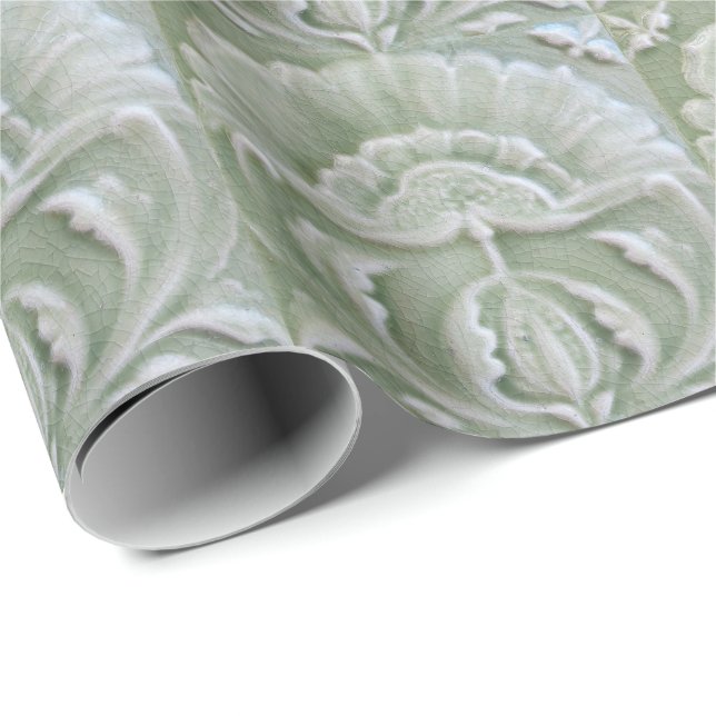 Art nouveau jugendstil flower tile grey green wrapping paper (Roll Corner)