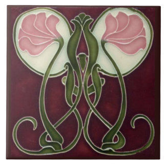 Art Nouveau Keepsake Tile - Pink Flower Heads