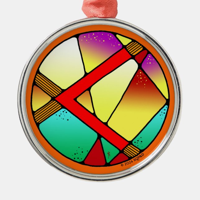 Art Nouveau Kenaz Rune of Creativity Metal Tree Decoration (Front)