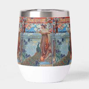 Art nouveau lady and peacock