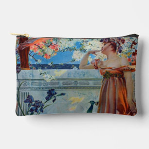Art nouveau  lady and peacock accessory pouch