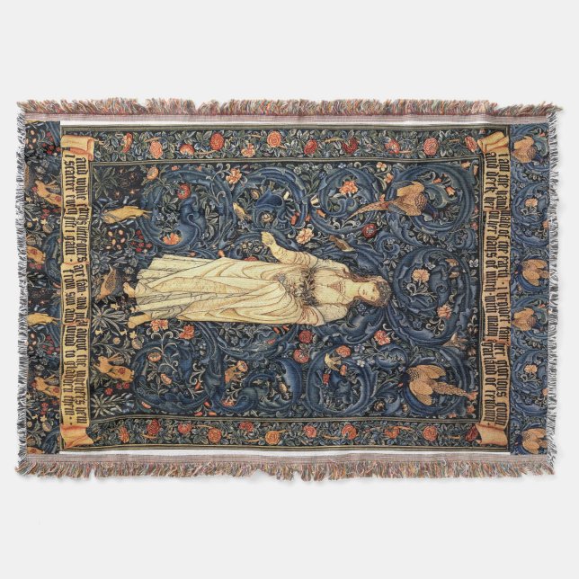 Art Nouveau Lady Birds Morris Floral Throw Blanket (Front)