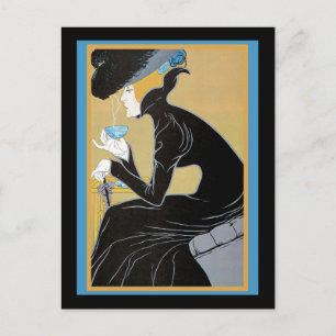 Art Nouveau Lady Drinking Tea Postcard