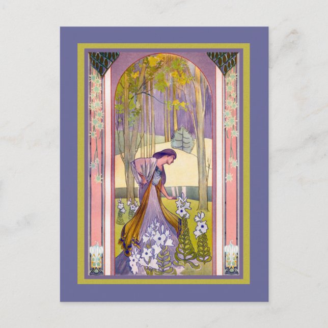 Art Nouveau Lady in the Forest Postcard (Front)