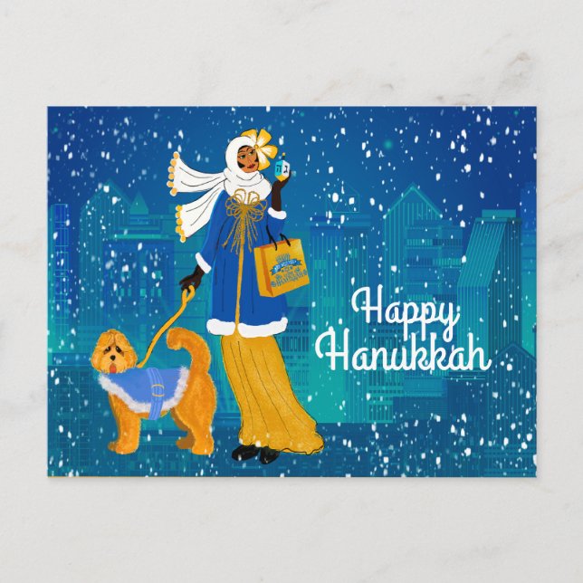 Art Nouveau Lady with Doodle Dog Holiday Postcard (Front)
