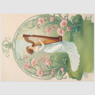 Art Nouveau Lady With Harp Decoupage Paper