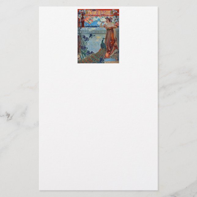 Art Nouveau Lady with Peacock Stationery (Front)
