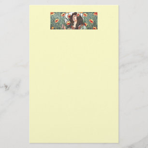 Art Nouveau Lady with Poppy Flowers Stationary Stationery