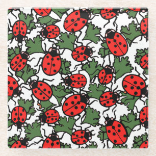 Art Nouveau Ladybug Insects Pattern Glass Coaster