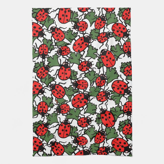 Art Nouveau Ladybug Insects Pattern Tea Towel (Vertical)