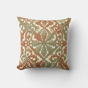 Art Nouveau Leaf Scroll Terracotta Sage Pattern Cushion