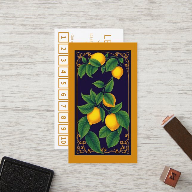 Art Nouveau Lemons customer loyalty punch card (Front/Back In Situ)