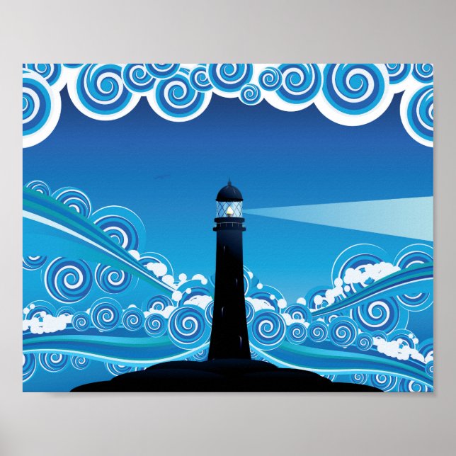 Art nouveau lighthouse in the sea poster (Front)