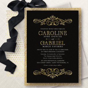 Art Nouveau Lilies Wedding Foil Invitation