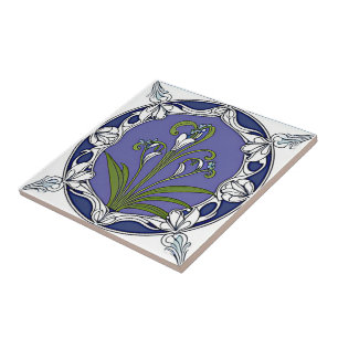 Art nouveau lily flower pattern tile