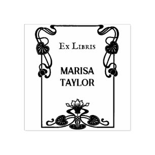 Art nouveau lily frame ex libris rubber stamp