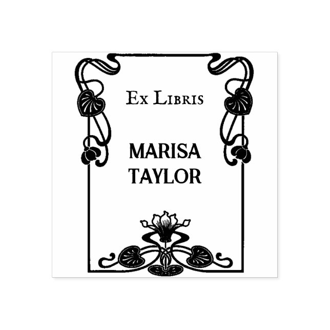 Art nouveau lily frame ex libris rubber stamp (Imprint)