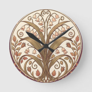 Art Nouveau Lily of the Valley Botanical Round Clock