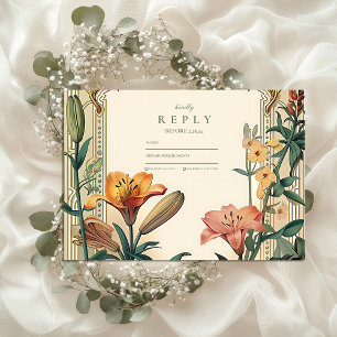 Art Nouveau Lily Wedding – Floral Frame Design RSVP Card