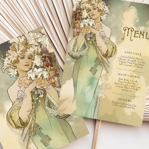 Art Nouveau Lily Wedding Menu Card Soft Pastel