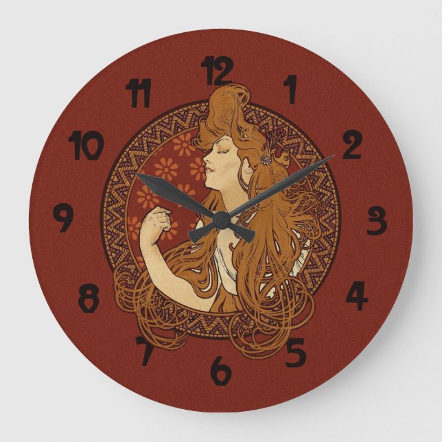 Art Nouveau Long Haired Woman Large Clock (Front)