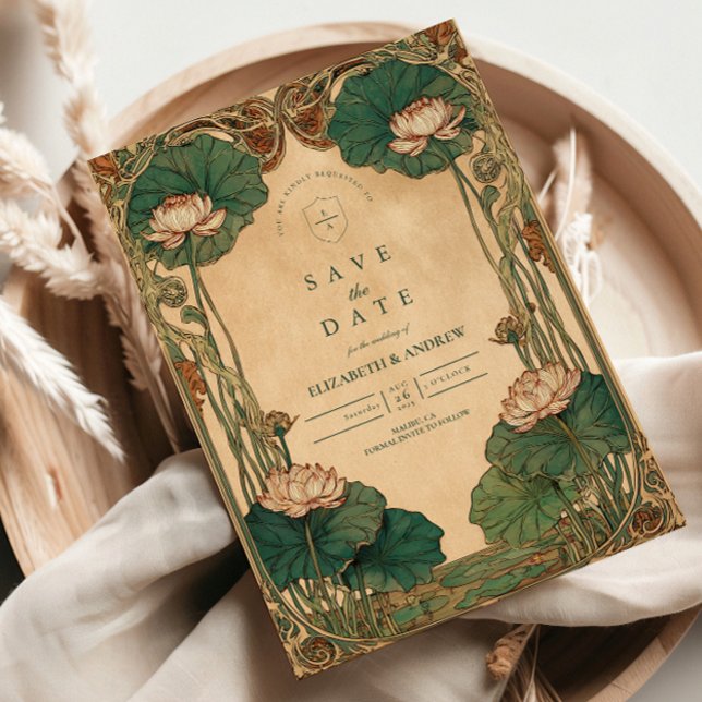 Art Nouveau Lotus Floral Wedding Save The Date (Creator Uploaded)